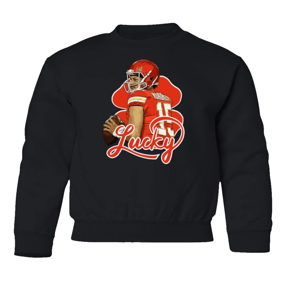 superhotapparel Lucky Mahomes Kansas Quarterback St Patricks Day Youth Crewneck Sweatshirt (Black, Youth Small)