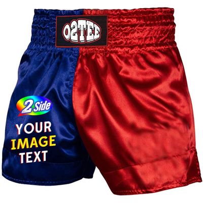 O2TEE Custom Muay Thai Boxing Shorts Add Your Picture Text Logo for Competition,Navy Red XL