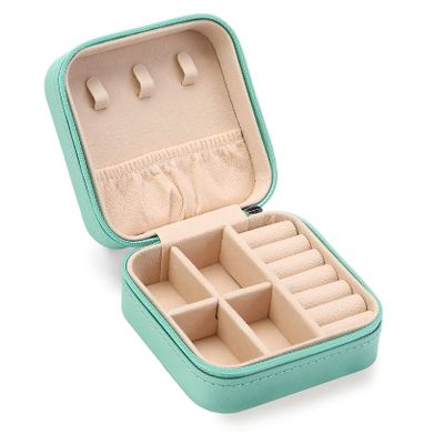 ZPROW Travel Jewelry Case, Mini Portable Jewelry Travel Boxes, Small Jewelry Organizer for Rings, Earrings, Pendants, Watches, Necklaces, Lipsticks Organizer Storage Holder Case (Cyan Blue)