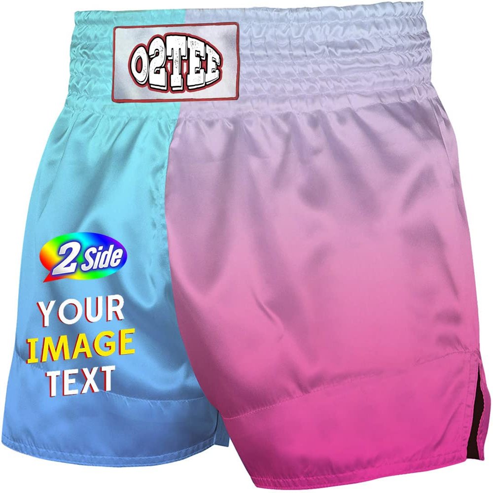 O2TEE Muay Thai Boxing Shorts for Casual Running Party Night,Blue Pink XL