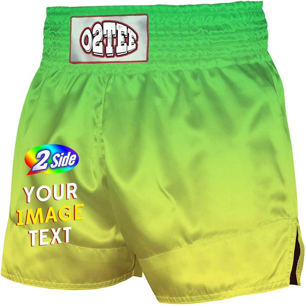 O2TEE Design Your Own Premium World MMA Gear Sport Shorts Traditional Styles Fight Wear,Green Gradient XXL