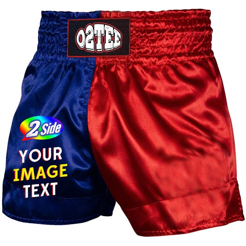 O2TEE Design Your Own Premium World MMA Gear Sport Shorts Traditional Styles Fight Wear,Navy Red XXL