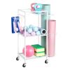 Weight Rack for Dumbbells Yoga Mat Storage Rack Home Gym Equipment Storage Rack Workout Equipment Storage Cart with Hooks for Yoga Mats, Dumbbells, Kettlebells, and Resistance Bands, White view 1