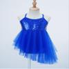dPois Kids Girls' Sequins Criss Cross Camisole Leotard Ballet Dance Tutu Dress Ballerina Performance Dance Wear Outfit Dark Blue 5-6 view 2