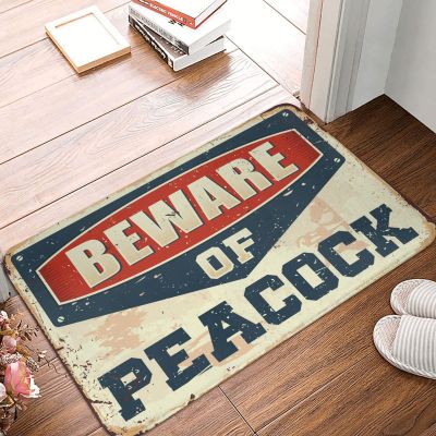 Abipuir Outside Rugs for Front Door Beware of Peacock Rug Welcome Home Door Mat Funny Room Decor (Size : 50X80CM)