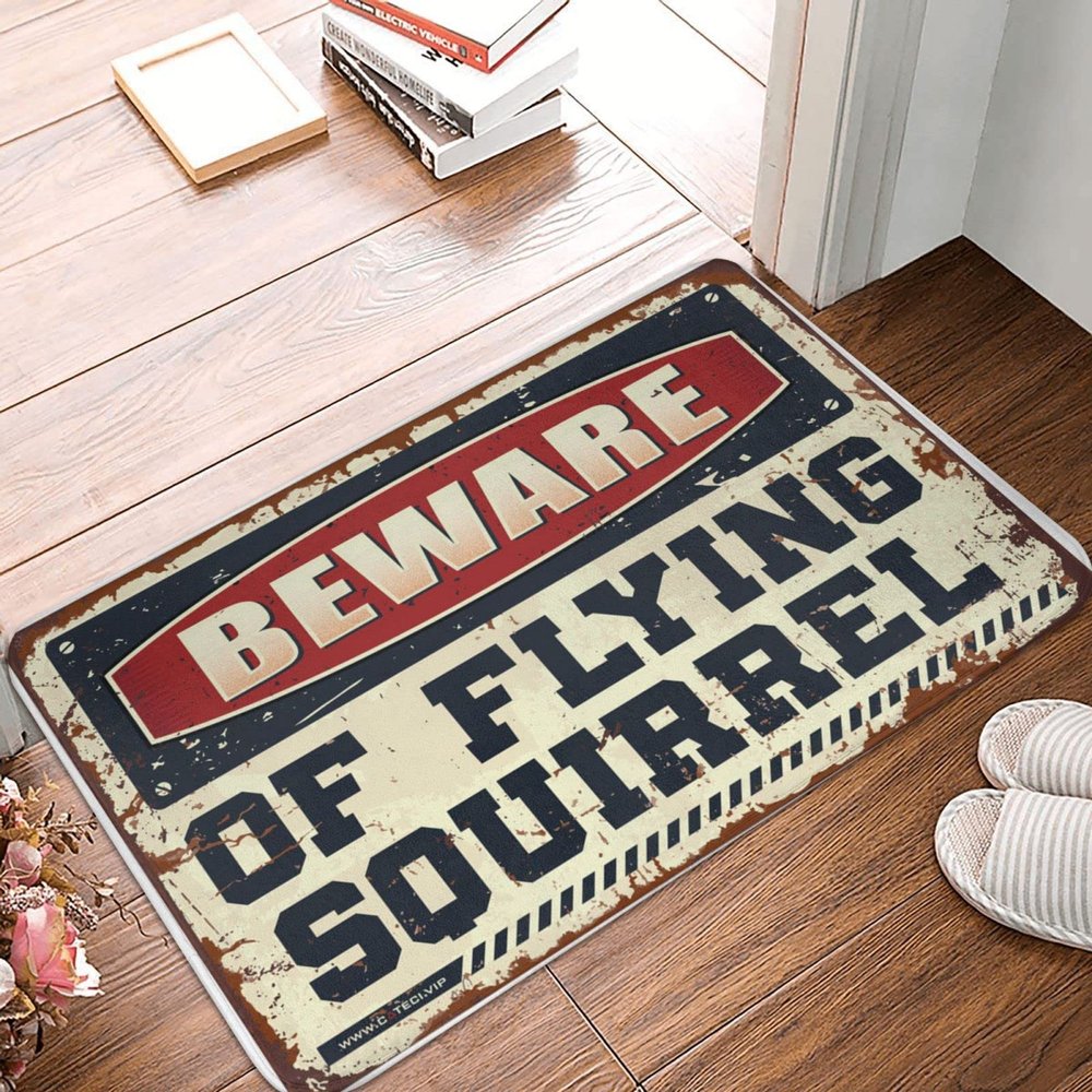 Abipuir Farmhouse Bath Rug Beware of Flying Squirrel Doormat Decor for Man Cave Man Cave Decor (Size : 65X90CM)