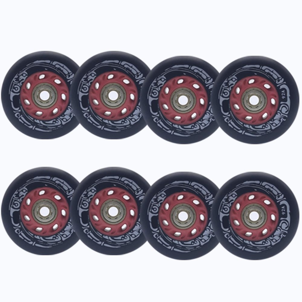 JHKJ 92A Inline Skate Wheels Replacement 72mm/76mm/80mm Speed Skate Wheels 8 Pcs with Bearings Long Lasting Formula for Skating Outside,Black,76mm