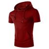 Men's Solid Color Cotton Hooded Short Sleeve Fashion Athletic Hoodies Lightweight Muscle Pullover T Shirts (Red,Medium) view 1