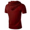 Men's Solid Color Cotton Hooded Short Sleeve Fashion Athletic Hoodies Lightweight Muscle Pullover T Shirts (Red,Medium) view 2
