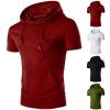 Men's Solid Color Cotton Hooded Short Sleeve Fashion Athletic Hoodies Lightweight Muscle Pullover T Shirts (Red,Medium) view 3
