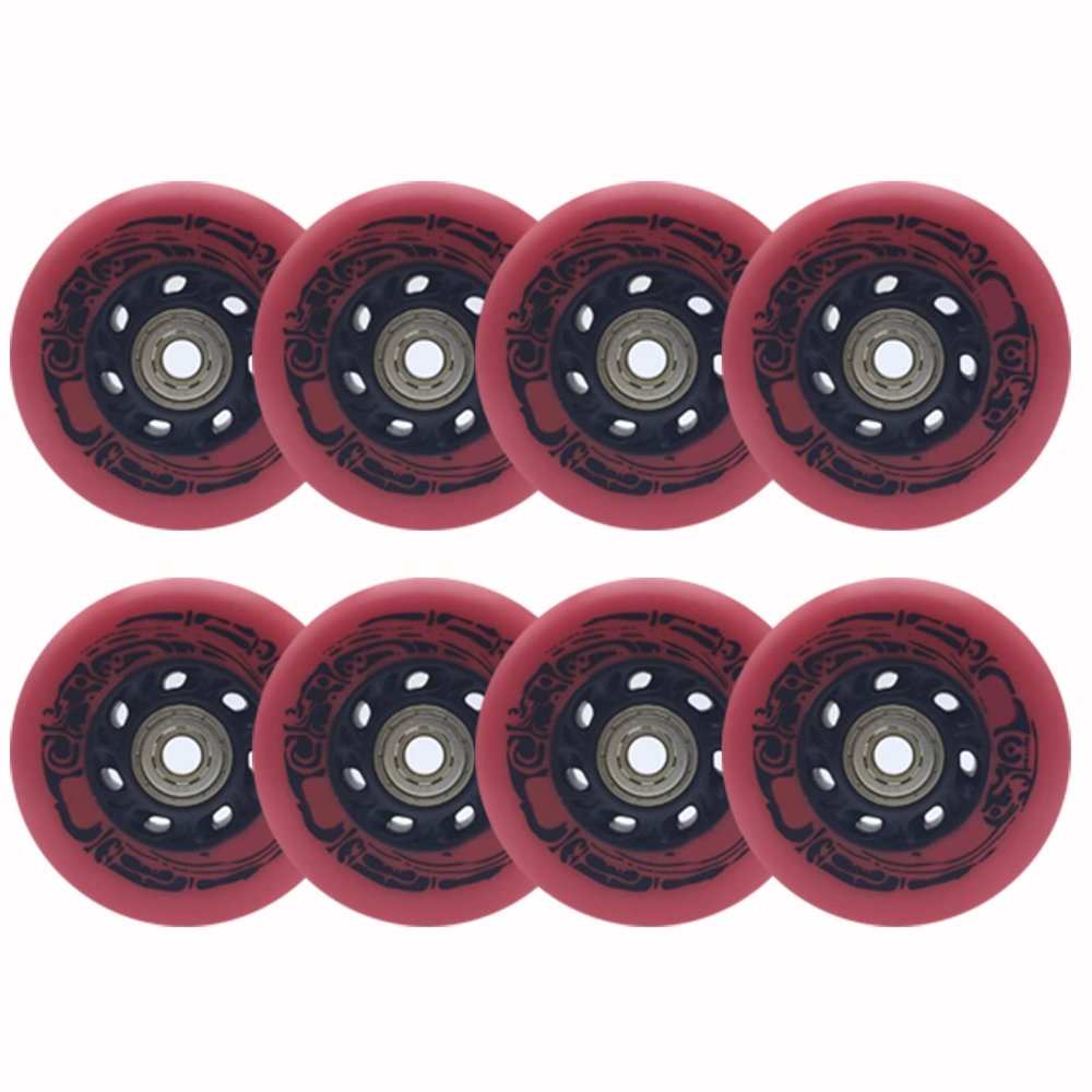 JHKJ 92A Inline Skate Wheels Replacement 72mm/76mm/80mm Speed Skate Wheels 8 Pcs with Bearings Long Lasting Formula for Skating Outside,Red,72mm