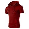 Men's Solid Color Cotton Hooded Short Sleeve Fashion Athletic Hoodies Lightweight Muscle Pullover T Shirts (Red,Small)