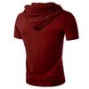 Men's Solid Color Cotton Hooded Short Sleeve Fashion Athletic Hoodies Lightweight Muscle Pullover T Shirts (Red,Small) view 2