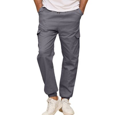 Angbater Mens Cargo Pants Outdoor Sport Jogger Sweatpants Hiking Relaxed Fit Drawstring Trousers with Pockets Grey