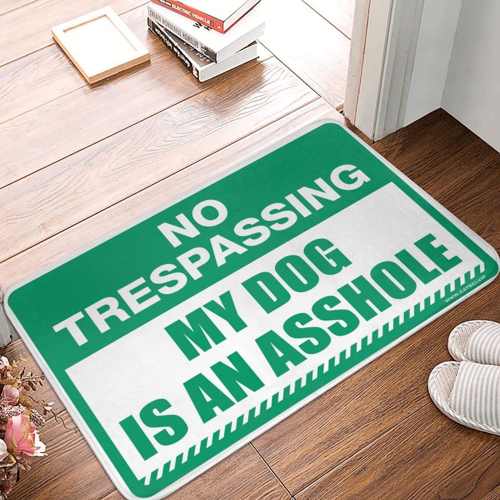 Abipuir Exterior Door Mat No Trespassing My Dog is an Assholes Rug Entrance Door Mat Welcome Rugs Front Door Indoor (Size : 65X90CM)