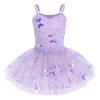 Ballet Leotard with Tutu Skirt for Girls Dance Gymnastics Camisole Bodysuit Toddlers Sparkly Butterfly Sequin Party Dress Ballerina Classic Basic Leotard Training Outfit Purple 3-4Y view 1