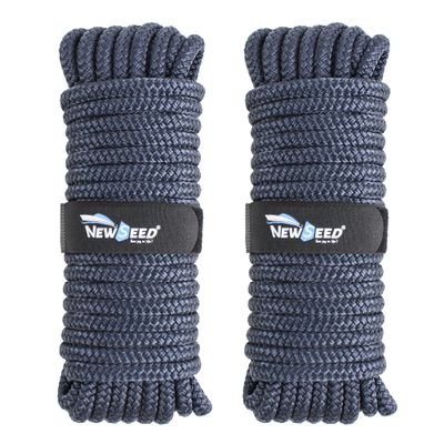 MALZE-NEWSEED Dock Lines 2 Pack 3/8" x 35' Double Braided Nylon Boat Rope with 12" Eyelets, Marine Grade Premium Mooring Lines for Docking, Navy Blue
