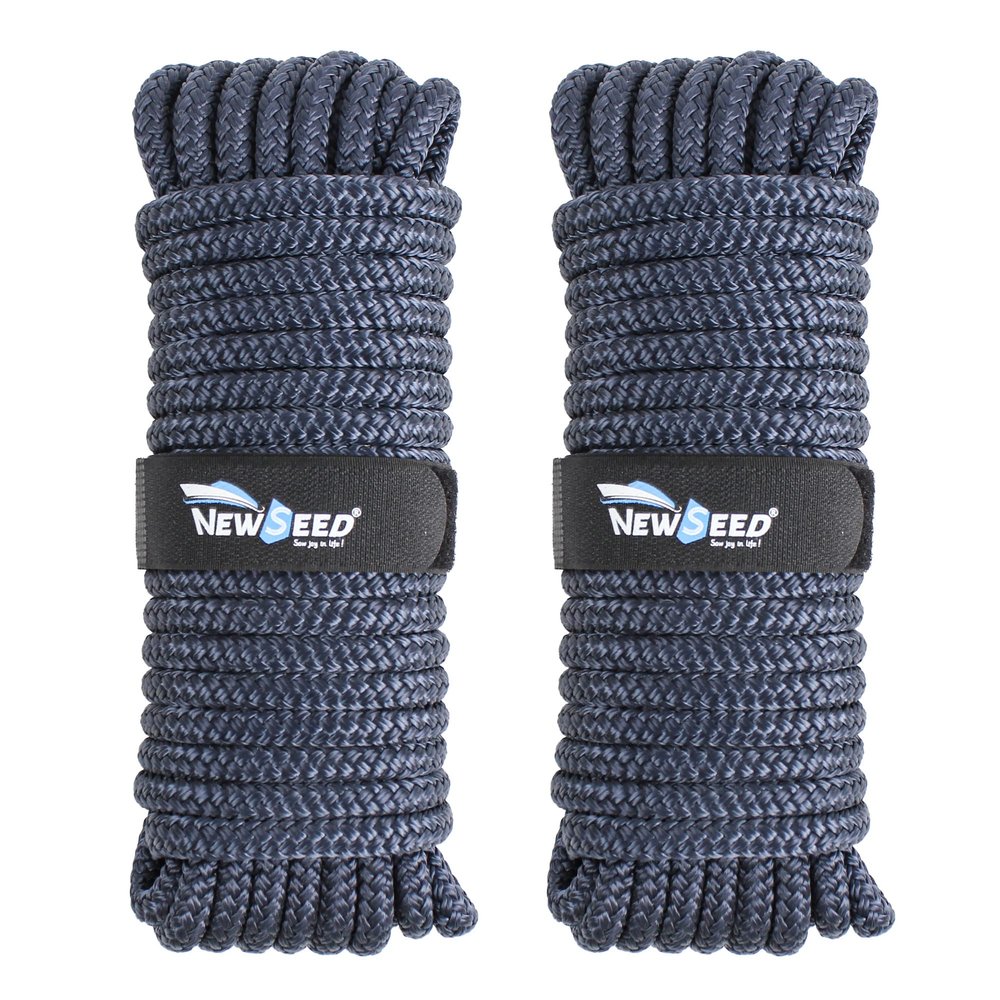 MALZE-NEWSEED Dock Lines 2 Pack 3/8" x 35' Double Braided Nylon Boat Rope with 12" Eyelets, Marine Grade Premium Mooring Lines for Docking, Navy Blue