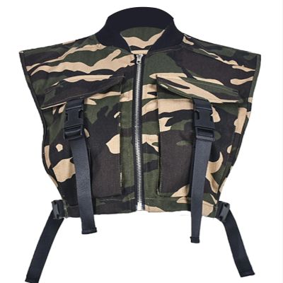 Bnigung Women's Sexy Crop Cargo Vest Sleeveless Buckle Zip Up Vest Jacket Tops Steampunk Streetwear with Pockets(Camo,M)