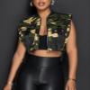 Bnigung Women's Sexy Crop Cargo Vest Sleeveless Buckle Zip Up Vest Jacket Tops Steampunk Streetwear with Pockets(Camo,M) view 2