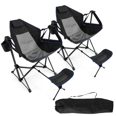DORTALA Swinging Hammock Chairs for Camping, Rocking Camp Chair w/Retractable Footrest, Folding Camping Chair for Adults, Great for Camping, Fishing, Picnic, Carrying Bag Included, Pack of 2, Black