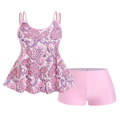 ROSE GAL Womens Plus Size Bohemian Paisley Print Tankini Swimwear with Boyshorts(Light Pink_2/L)