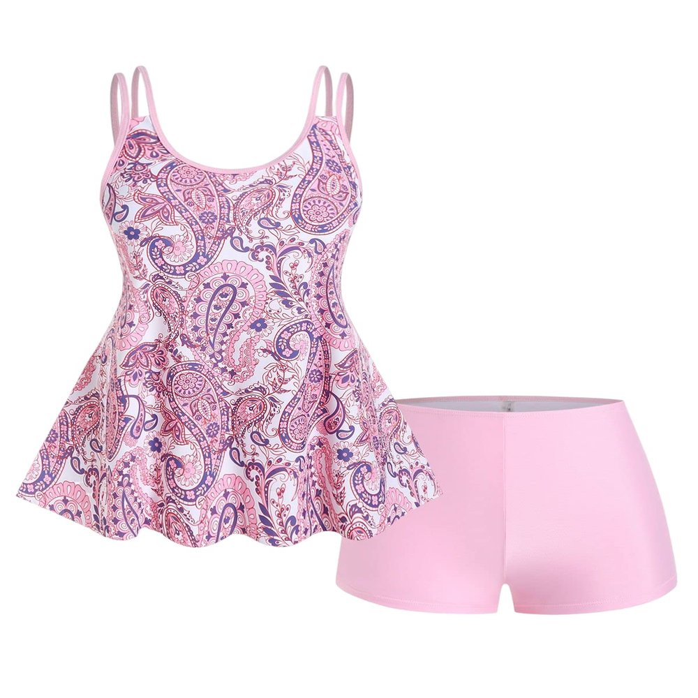 ROSE GAL Womens Plus Size Bohemian Paisley Print Tankini Swimwear with Boyshorts(Light Pink_2/L)