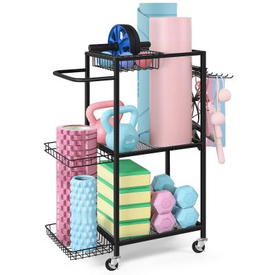 LIANTRAL Yoga Mat Storage Rack - Metal Gym Organizer for Yoga Mats, Foam Rollers & Fitness Equipment, Space Saving Workout Equipment Storage Rack for Home Exercise and Fitness Gear, Black