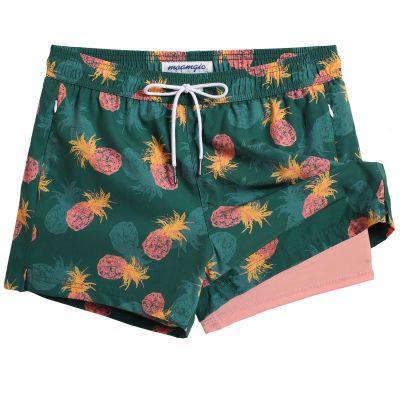 maamgic Mens Swim Trunks with Compression Liner Short Stretch Mens Bathing Suit Quick Dry Swimming Trunks Swimsuit Pinapple Green Medium