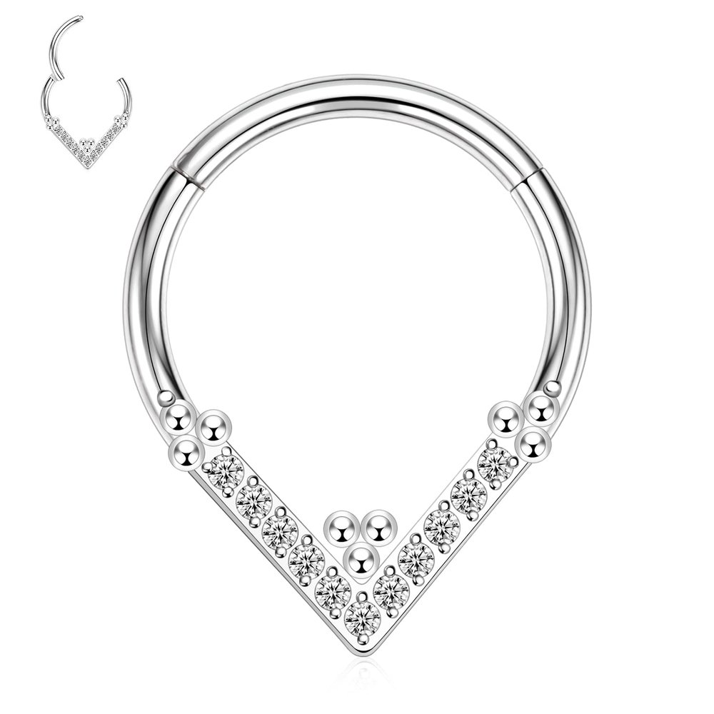 16G Daith Septum Ring Teardrop Septum Jewelry Silver Rook Earring Helix Clicker Nose Hoop Rings 316L Surgical Steel Hinged Segment Clicker Ring 8mm with Beads Conch Cartilage Earrings Septum Piercing