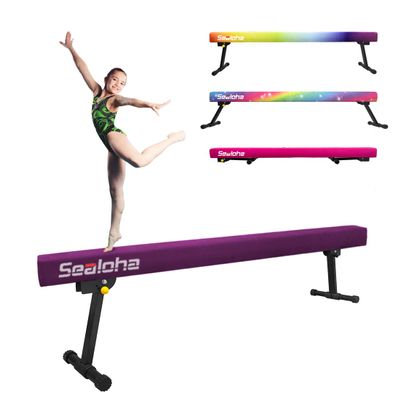 Sealoha 8ft Ultrasimple Adjustable&Foldable Balance Beam,High-Low Floor Beam Suede Gymnastics Equipment, Gymnastics Beam for Training&Professional HomeTraining (Gym Beam, Purple, 8ft)