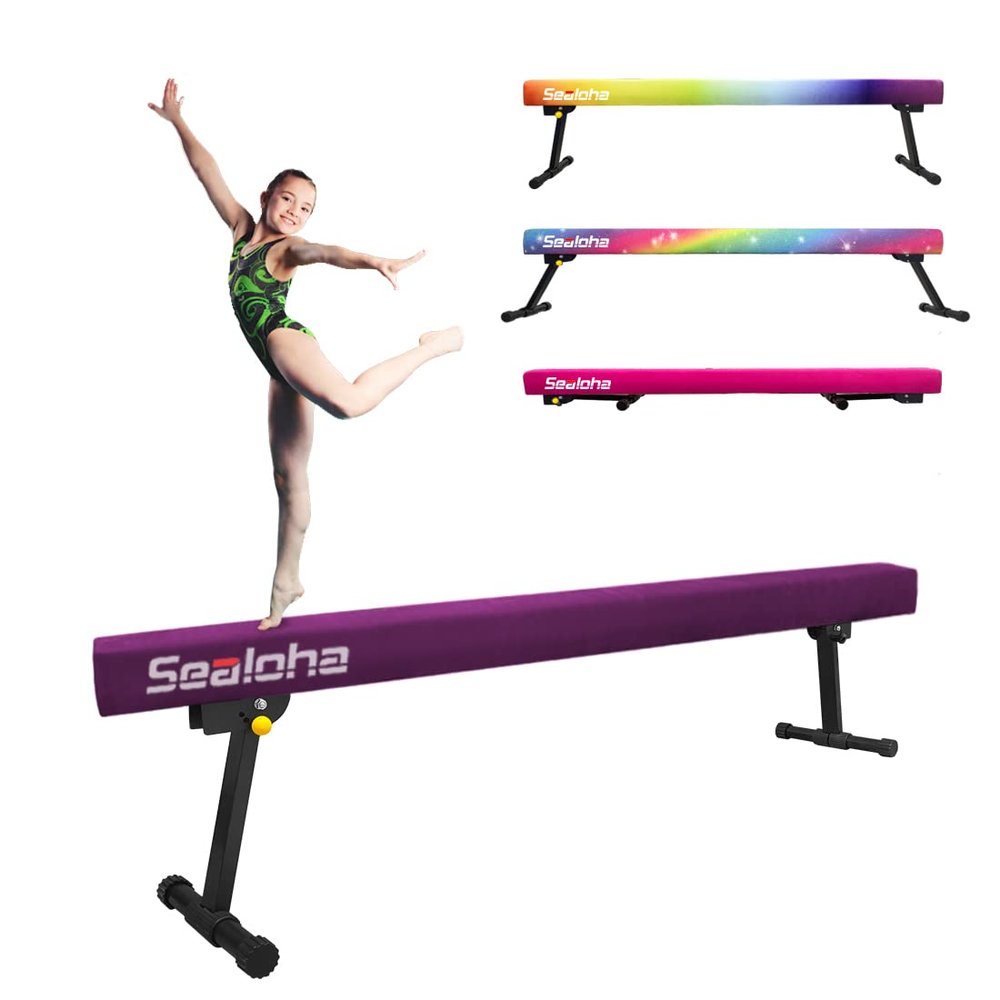 Sealoha 8ft Ultrasimple Adjustable&Foldable Balance Beam,High-Low Floor Beam Suede Gymnastics Equipment, Gymnastics Beam for Training&Professional HomeTraining (Gym Beam, Purple, 8ft)