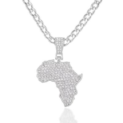 Africa Map Pendant Necklace Women Men Silver Color/Gold Color Ethiopian Jewelry African Map Hiphop Item JW4OI (cuban chain silver-Pendant with 24 inch)