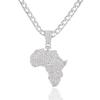 Africa Map Pendant Necklace Women Men Silver Color/Gold Color Ethiopian Jewelry African Map Hiphop Item JW4OI (cuban chain silver-Pendant with 24 inch) view 1