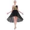 AFAVOM Sequin Lyrical Dance Dress for Women Adult Contemporary Costumes Shiny Flower Ballroom Dresses High Low Tulle Chiffon Skirt with Ballet Leotard Dancewear Black - X-Small view 1