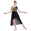 AFAVOM Sequin Lyrical Dance Dress for Women Adult Contemporary Costumes Shiny Flower Ballroom Dresses High Low Tulle Chiffon Skirt with Ballet Leotard Dancewear Black - X-Small view 3