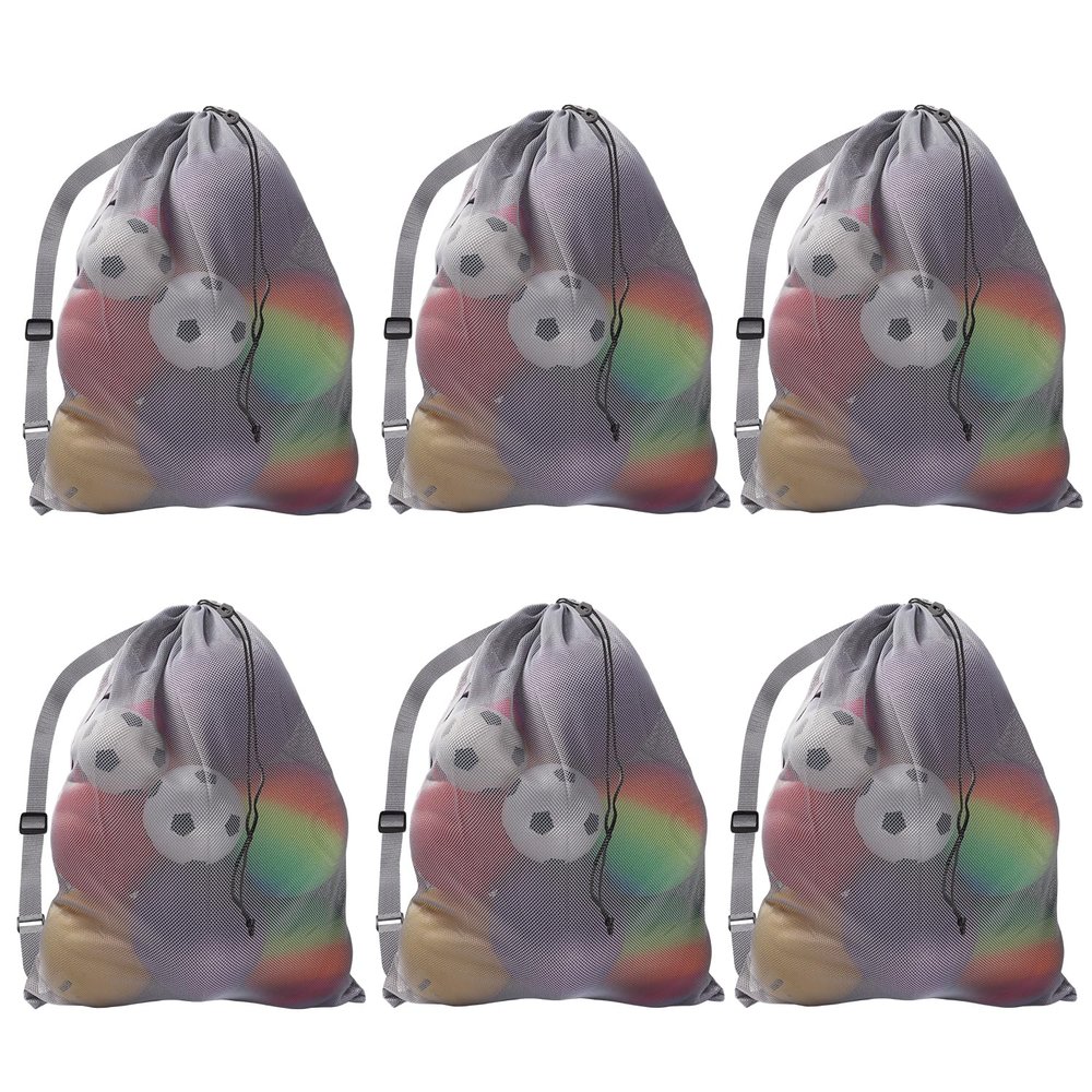 GSE Games & Sports Expert Grey 30"x40" Heavy Duty Mesh Drawstring Bag, Extra Large Sports Equipment Bag with Shoulder Strap for Soccer, Basketballs, Volleyballs, Footballs, Swimming Gear, Laundry