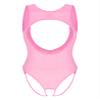 Hedmy Women's Silky Sheer Mesh Bodysuit Sleeveless High Cut Teddy Crotchless Thong Swimsuits Pink One Size view 1
