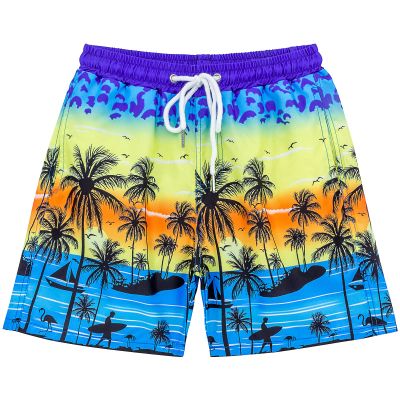 Boys Swim Trunks, Quick Dry Beach Swim Shorts Little Boys Bathing Suit Swimsuit with Mesh Lining, 3-14 Years Blue-Yellow