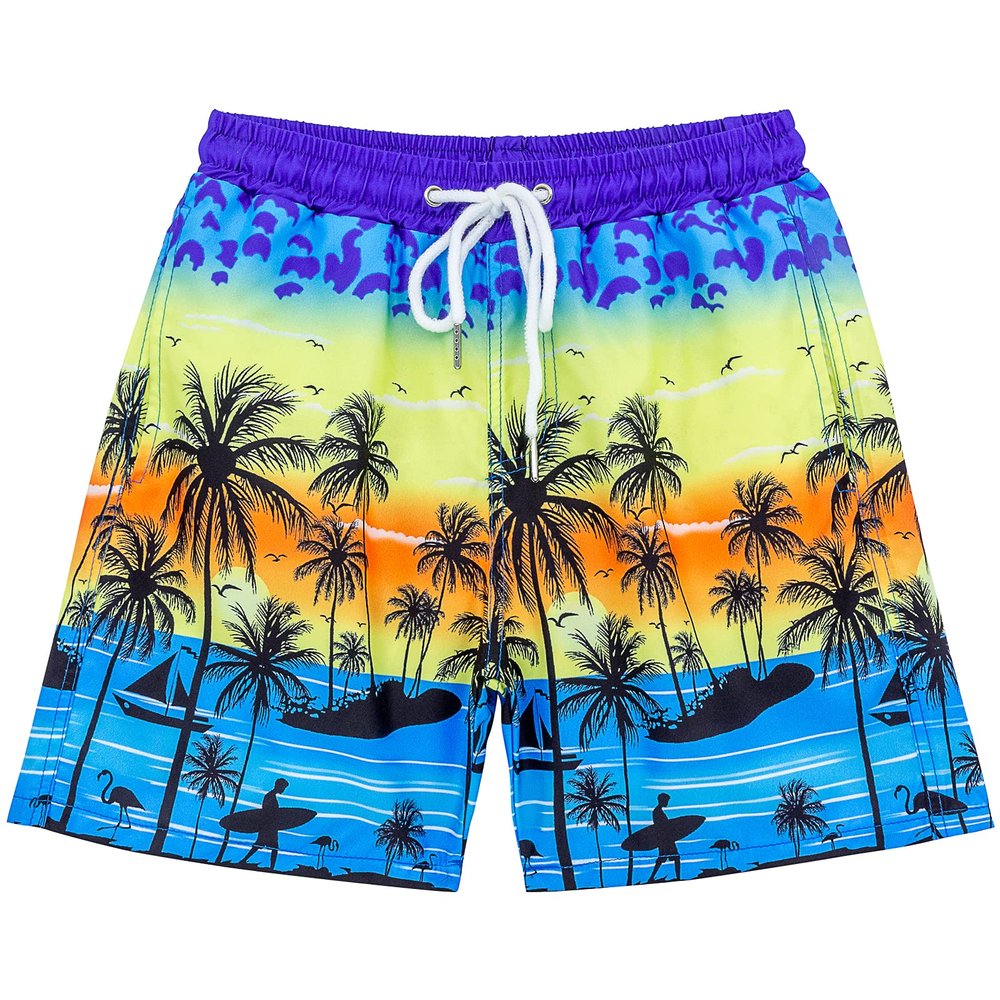 Boys Swim Trunks, Quick Dry Beach Swim Shorts Little Boys Bathing Suit Swimsuit with Mesh Lining, 3-14 Years Blue-Yellow