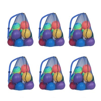 GSE Games & Sports Expert Blue 30"x40" Heavy Duty Mesh Drawstring Bag, Extra Large Sports Equipment Bag with Shoulder Strap for Soccer, Basketballs, Volleyballs, Footballs, Swimming Gear, Laundry