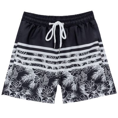 techcity Boys Swim Trunks, Quick Dry Beach Swim Shorts Little Boys Bathing Suit Swimsuit with Mesh Lining, 3-14 Years Black-Stripe