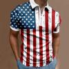 WABEOR Men's Patriotic Polo Shirt Short Sleeve Zip Up Casual Summer Slim Fit Golf T-Shirt Big and Tall American Flag T Shirts view 2