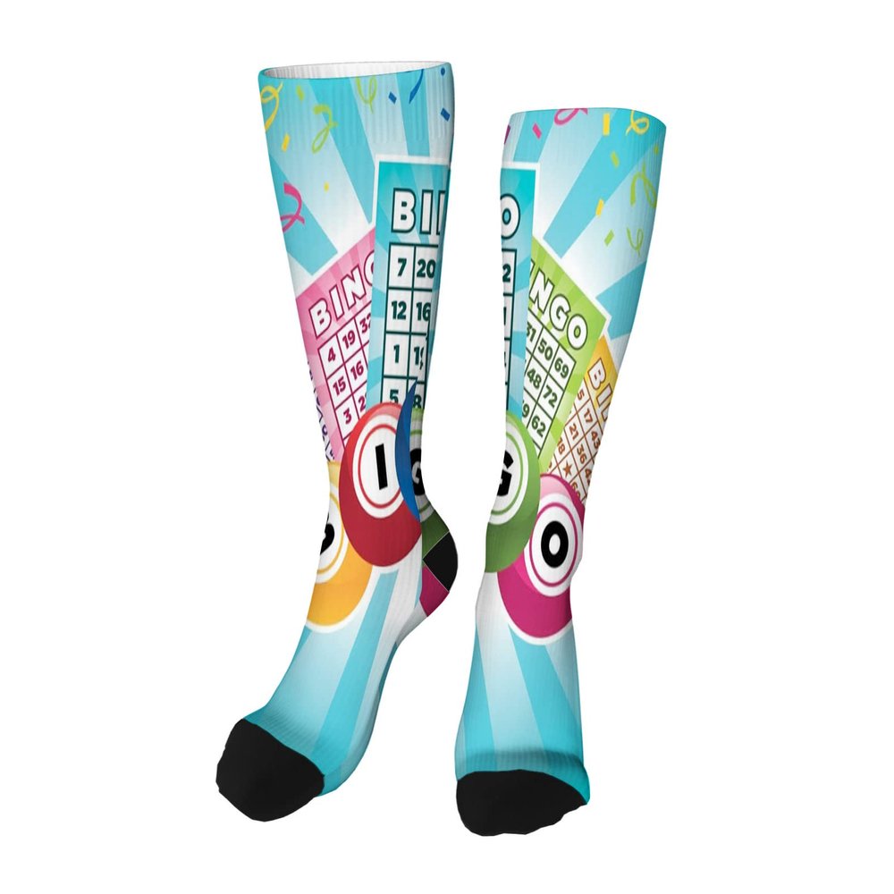 VeJerKK Bingo Funky Dress Socks,Bingo Cards and Balls,Everyday Socks Women Soft Fun Pattern,Blue Multicolor -20 inch