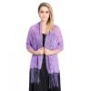 Heavyoff Women's Floral Lace Shawl Scarf with Tassels, Soft Mesh Fringe Wraps for Bridal Party Wedding Evening Party Dresses, Light Purple, 23.5x70.2 inch view 2