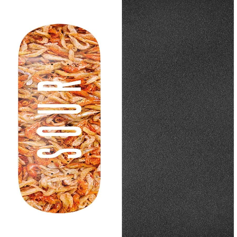 Sour Solution Skateboards Shrimp Army Skateboard Deck - 8.25" x 32" with Black Magic Skateboard Griptape Black - Bundle of 2 Items
