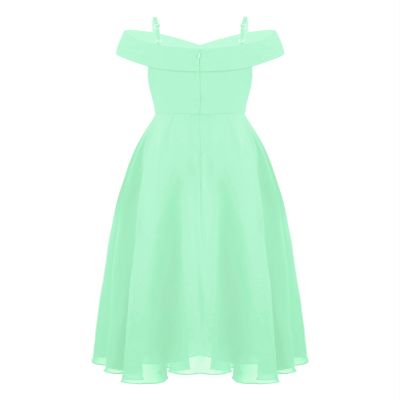 Sywiyi Kids Flower Girls Off Shoulder Prom Gown Chiffon Junior Bridesmaid Dress Wedding Pageant Maxi Dress 02 Mint Green 10 Years