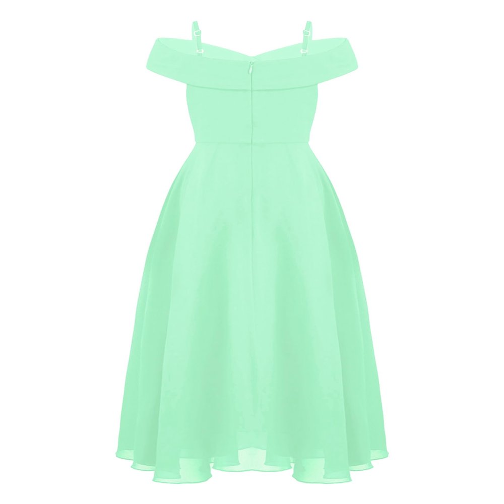 Sywiyi Kids Flower Girls Off Shoulder Prom Gown Chiffon Junior Bridesmaid Dress Wedding Pageant Maxi Dress 02 Mint Green 10 Years