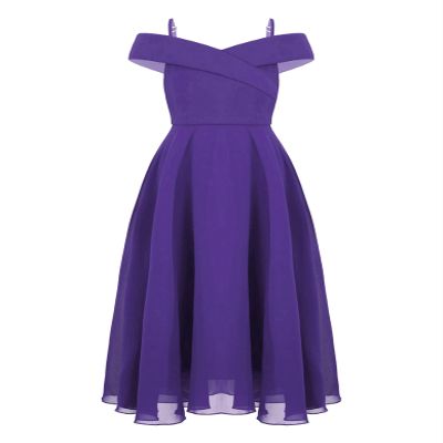 Duoremi Kids Flower Girls Elegant Chiffon Off Shoulder Bridesmaid Wedding Dress Birthday Party A Line Evening Dress Purple 8 Years