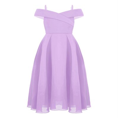 Duoremi Kids Flower Girls Elegant Chiffon Off Shoulder Bridesmaid Wedding Dress Birthday Party A Line Evening Dress Lavender 10 Years